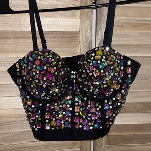 Bejeweled spaghetti strap crop corset top